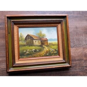 Vintage E Woodson Signed Oil Painting Barn Landscape Framed 1981 Rustic Decor